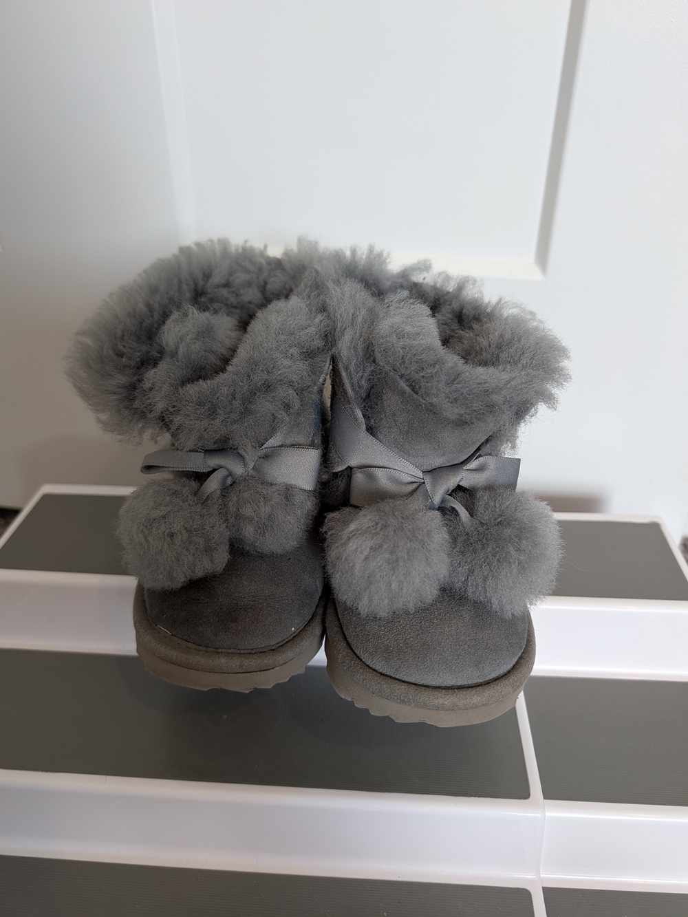UGG Kids Gray Pom-Pom Shearling Boots